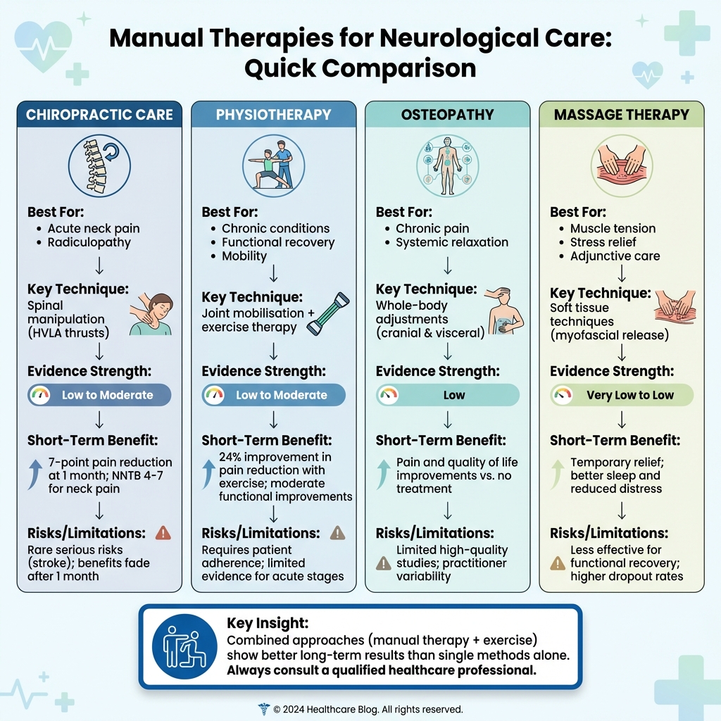 Comparison of Manual Therapies for Neurological Care: Chiropractic vs Physiotherapy vs Osteopathy vs Massage