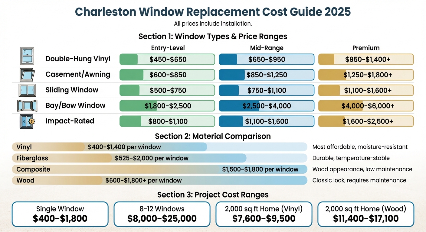 Charleston Window Replacement Costs by Type and Material 2025