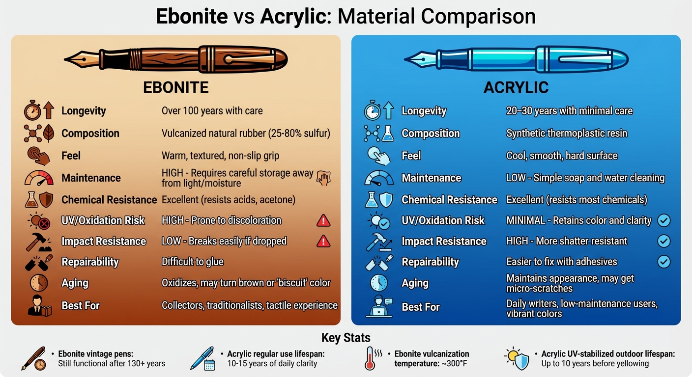 Ebonite vs Acrylic Fountain Pen Material Comparison Chart