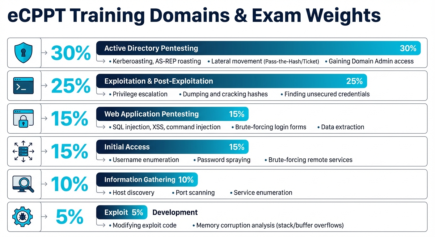 eCPPT Certification Training Domains and Exam Weight Distribution