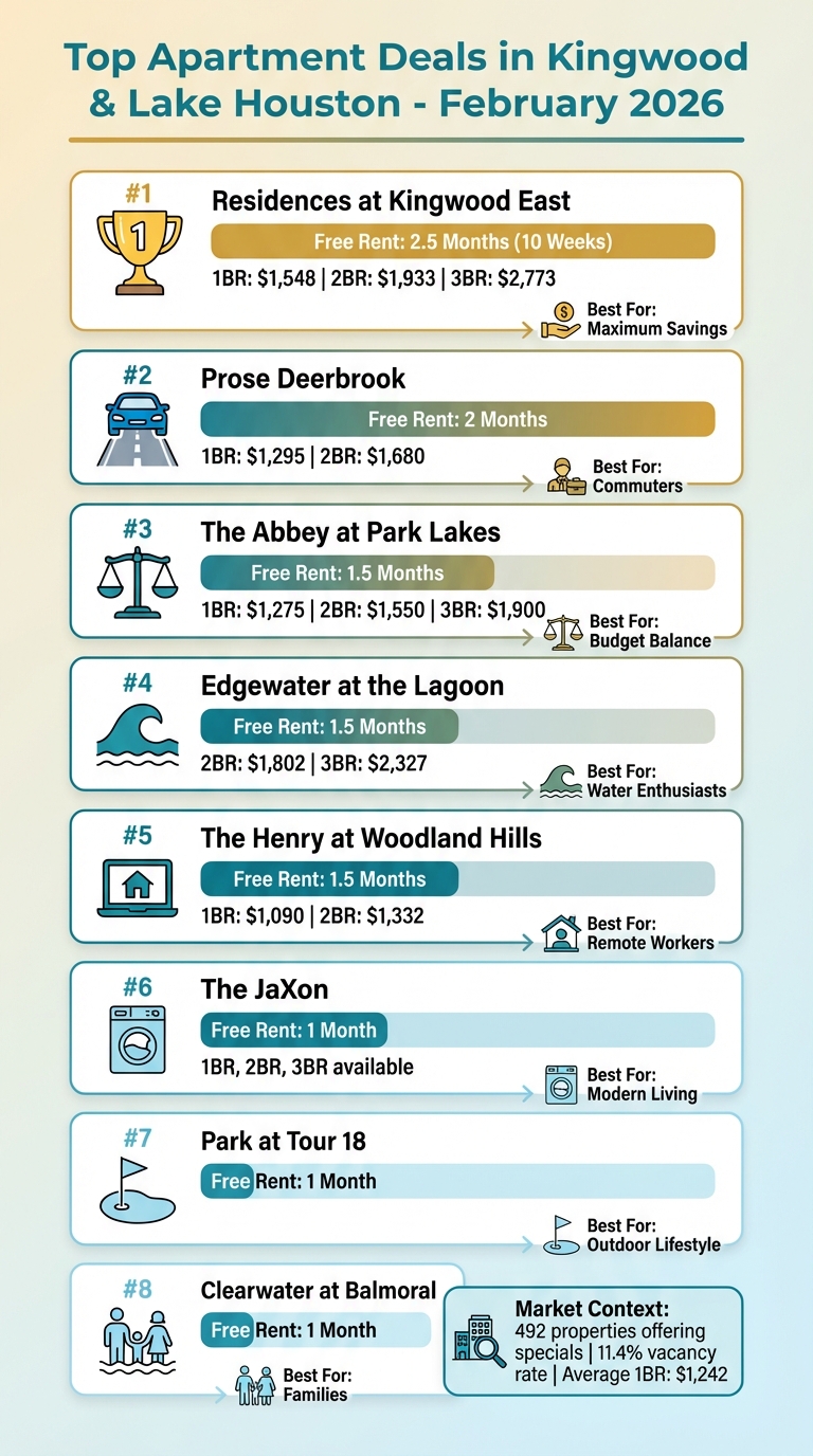 Top 8 Kingwood Apartment Deals February 2026 - Free Rent Comparison