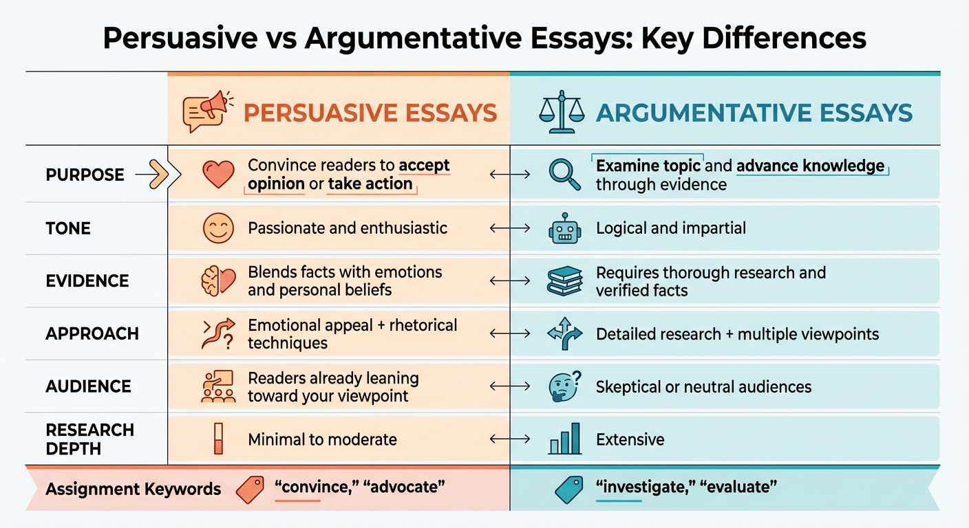 Persuasive vs Argumentative Essays: Key Differences Comparison Chart
