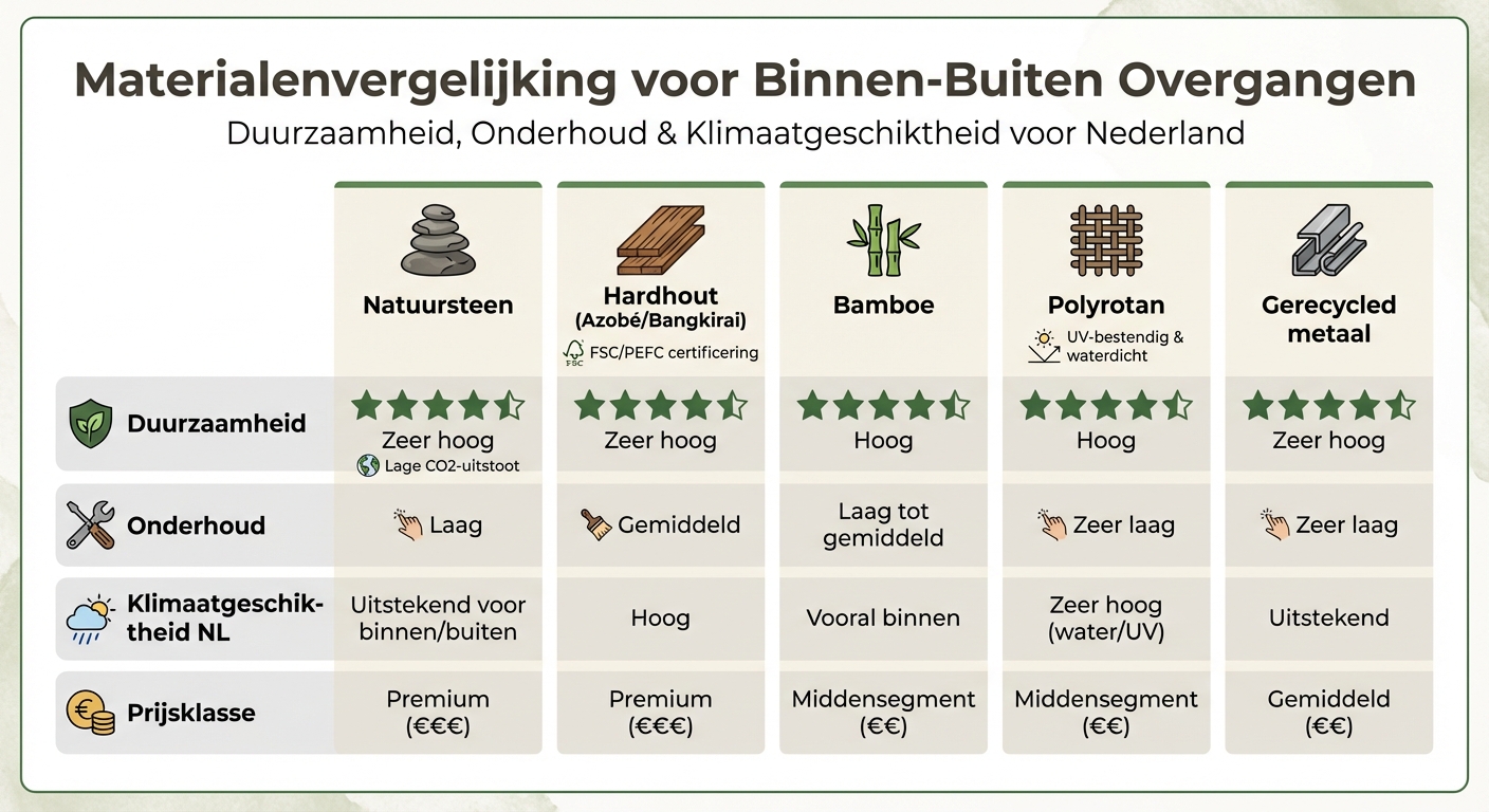 Vergelijking materialen voor binnen-buiten overgangen: duurzaamheid, onderhoud en prijsklasse