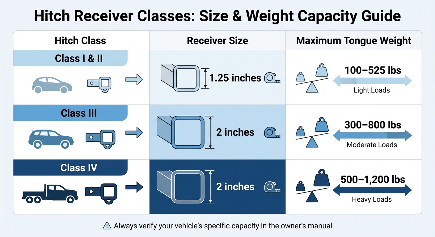 Hitch Receiver Classes Comparison Chart: Sizes and Weight Capacities