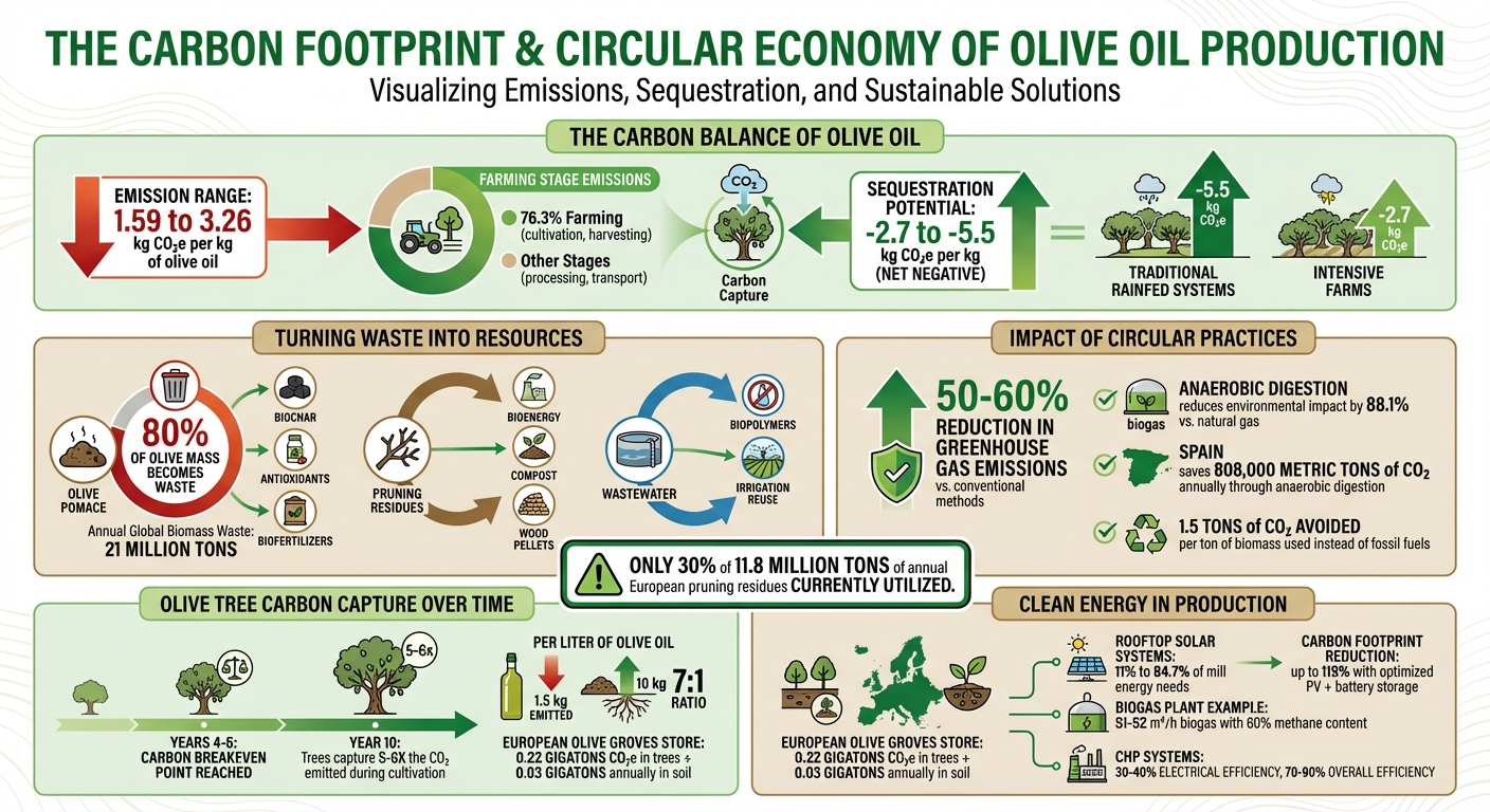 Carbon Footprint of Olive Oil Production: Emissions, Sequestration, and Circular Solutions
