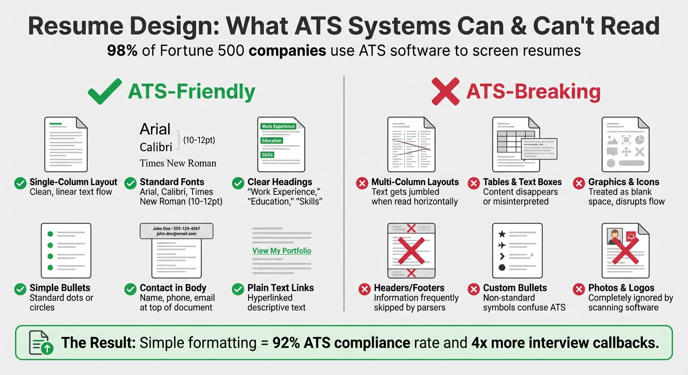 ATS-Friendly vs ATS-Breaking Resume Design Elements Comparison