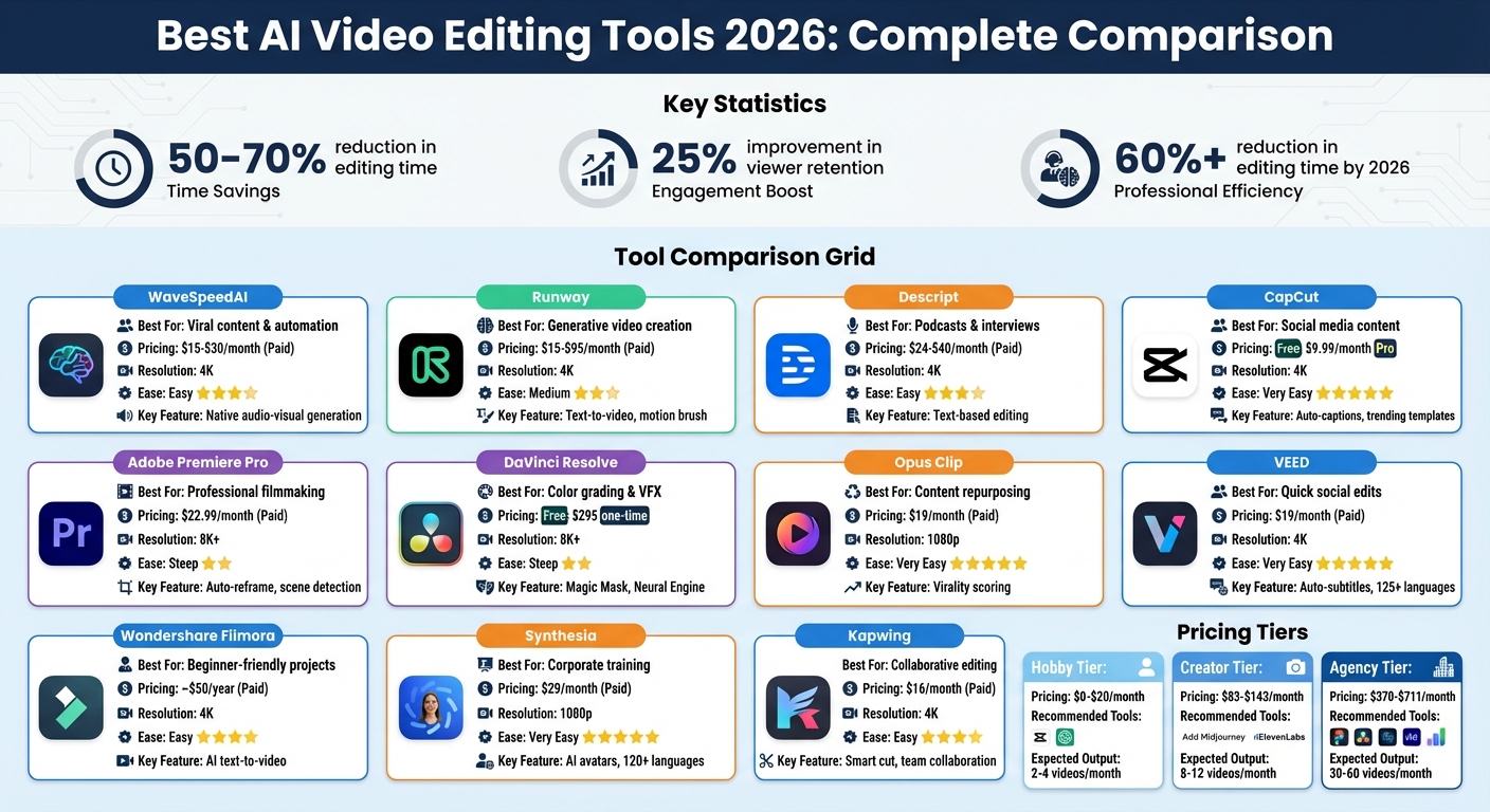 AI Video Editing Tools Comparison 2026: Features, Pricing and Best Use Cases