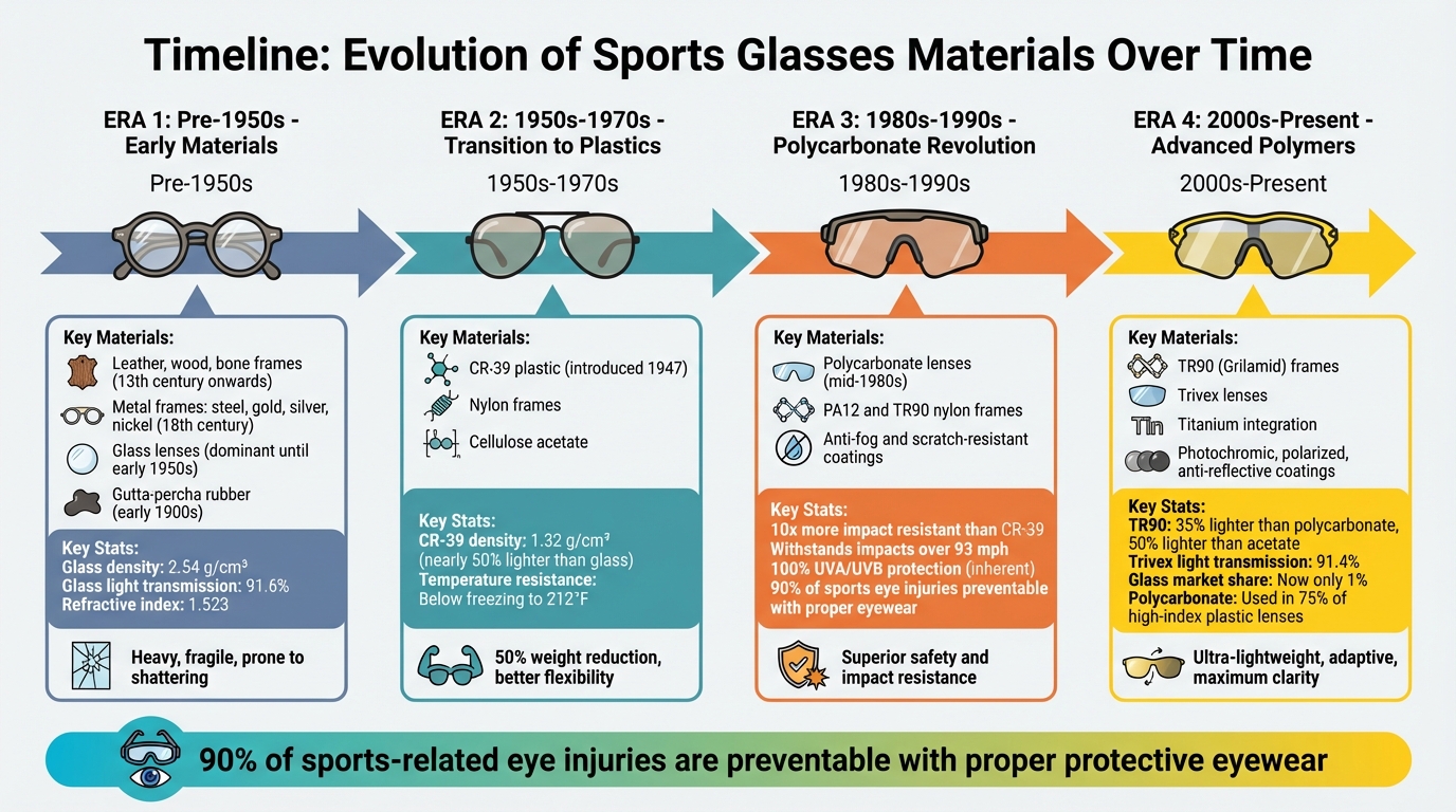 Evolution of Sports Glasses Materials from Pre-1950s to Present