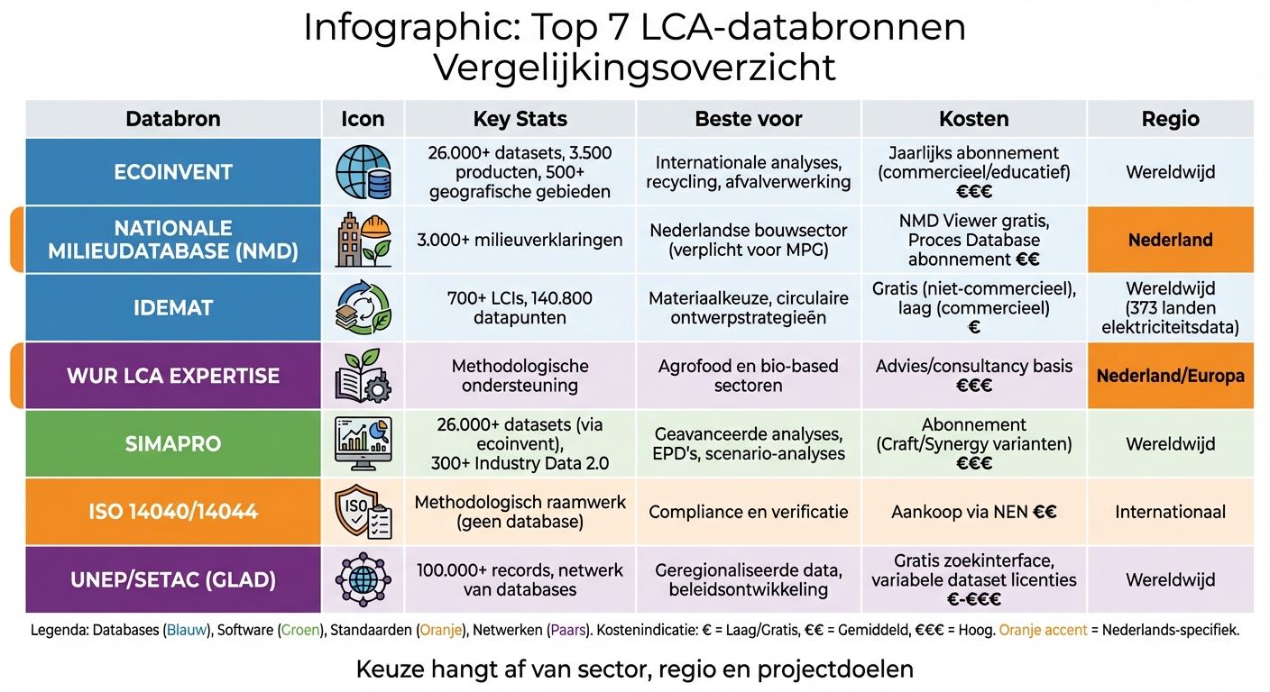Vergelijking van 7 belangrijkste LCA-databronnen voor milieu-impact analyses