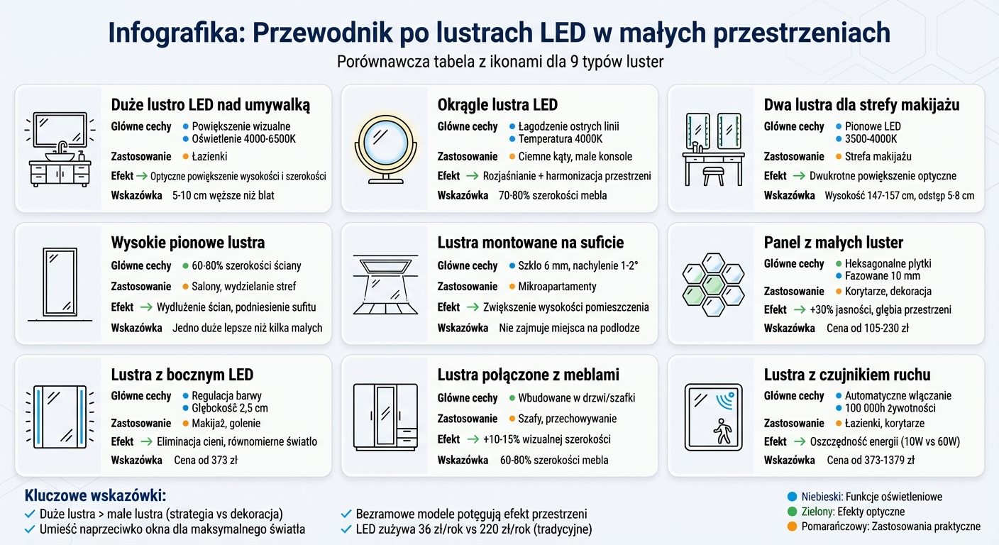 Porównanie typów luster LED do małych przestrzeni - funkcje i zastosowania