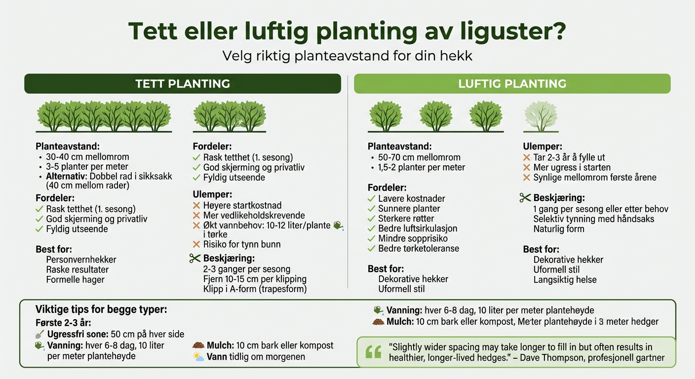 Planteavstand for ligusterhekk: Sammenligning av tett vs luftig planting