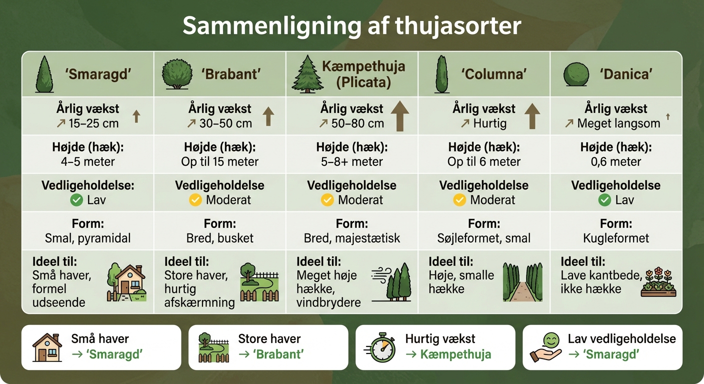 Sammenligning af populære thujasorter til hæk