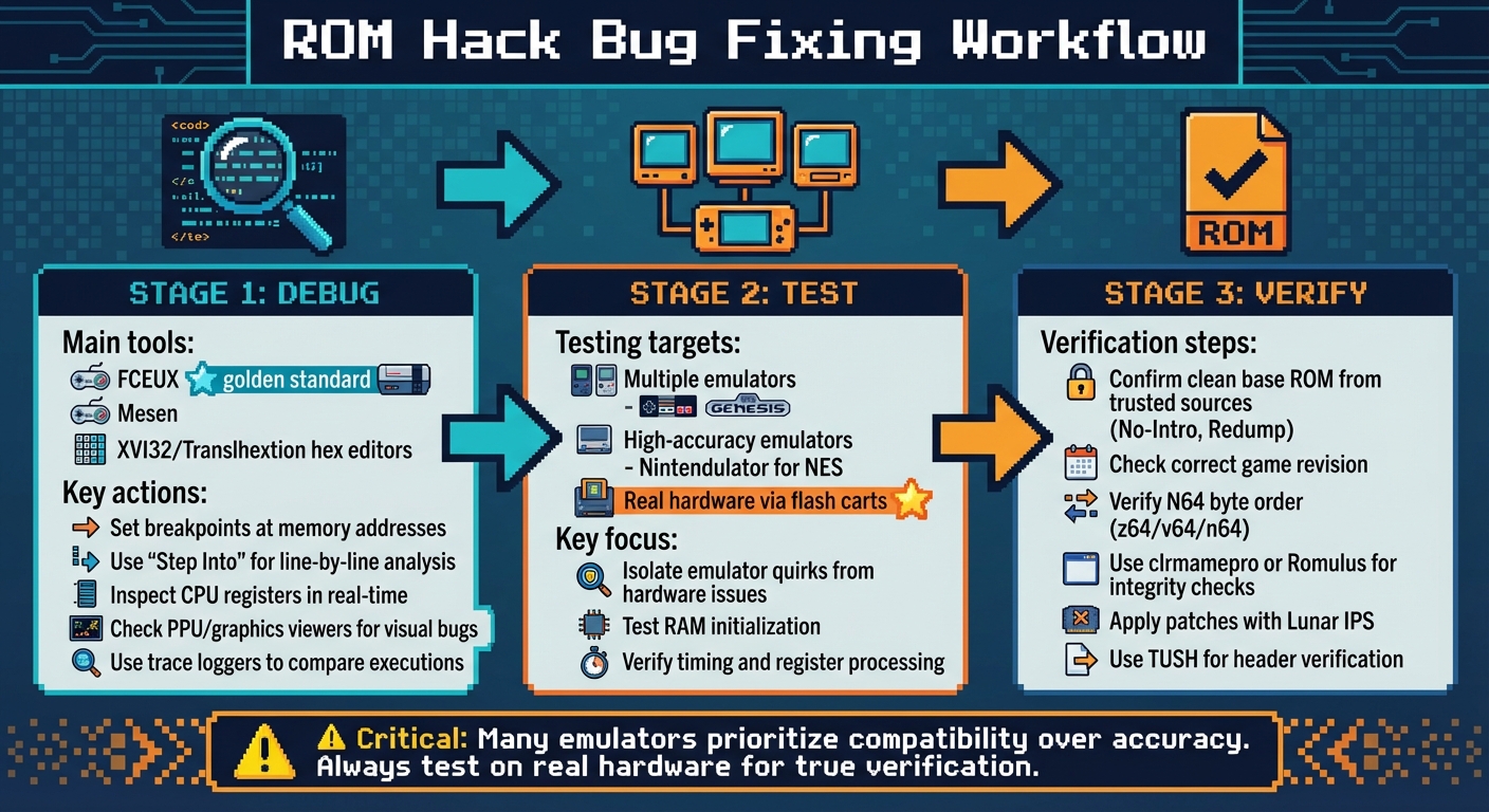 ROM Hack Bug Fixing Workflow: Debug, Test, and Verify