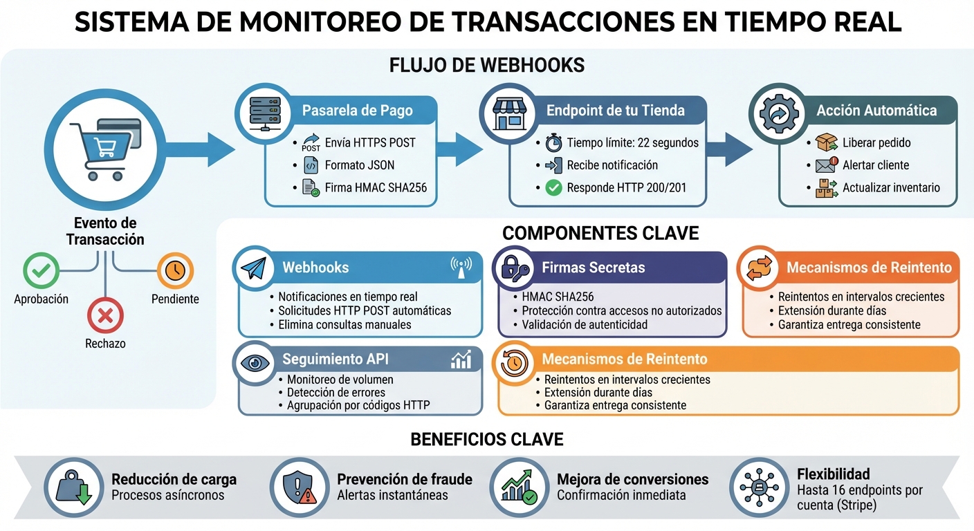Cómo funciona el monitoreo de transacciones en tiempo real con webhooks