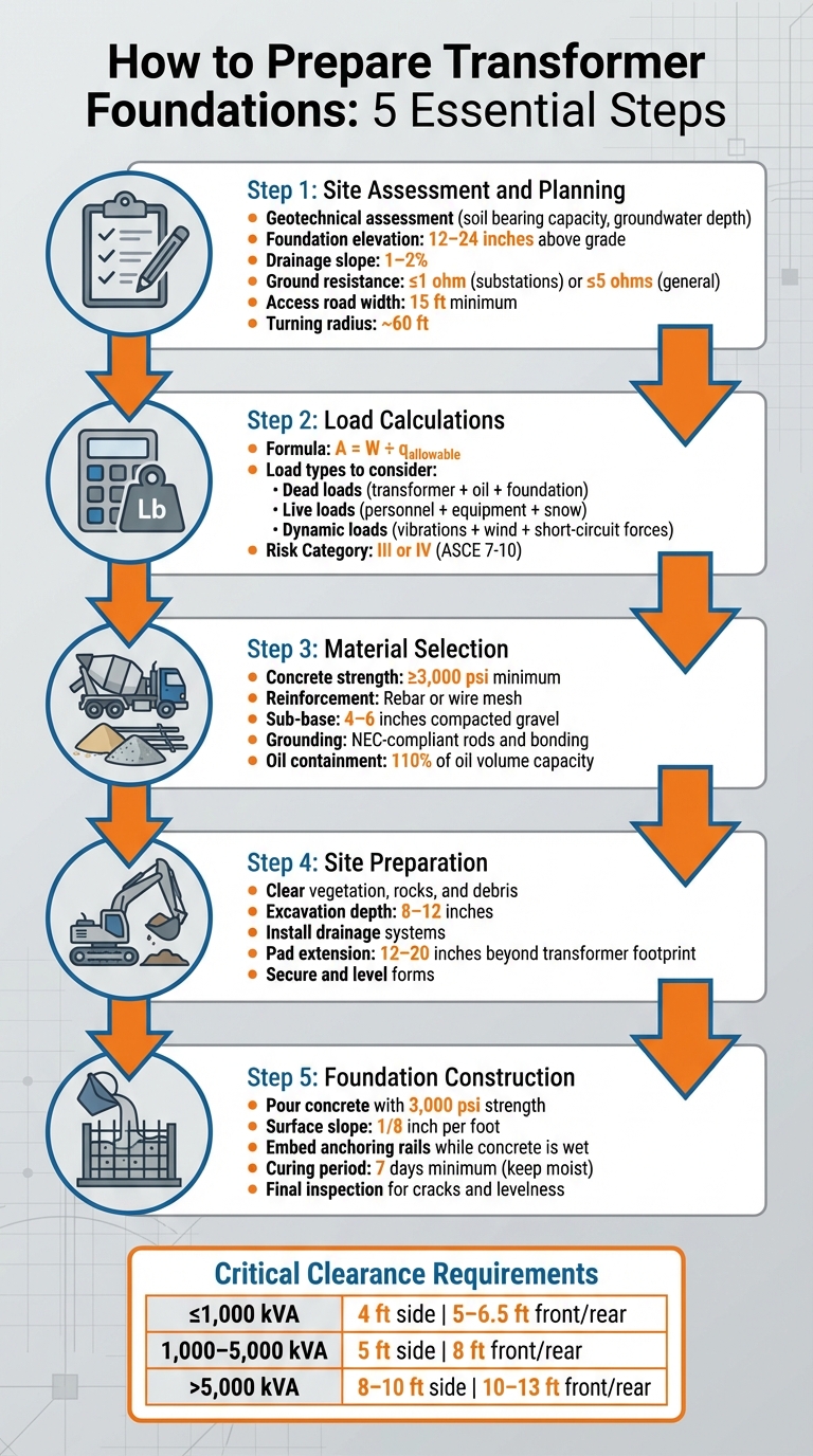 5-Step Transformer Foundation Preparation Process with Key Specifications