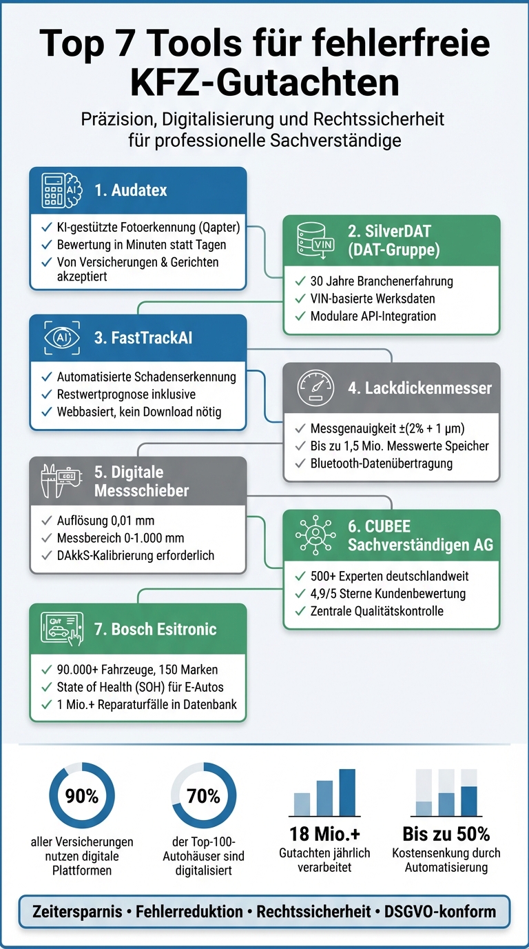 Die 7 wichtigsten Tools für fehlerfreie KFZ-Gutachten im Vergleich