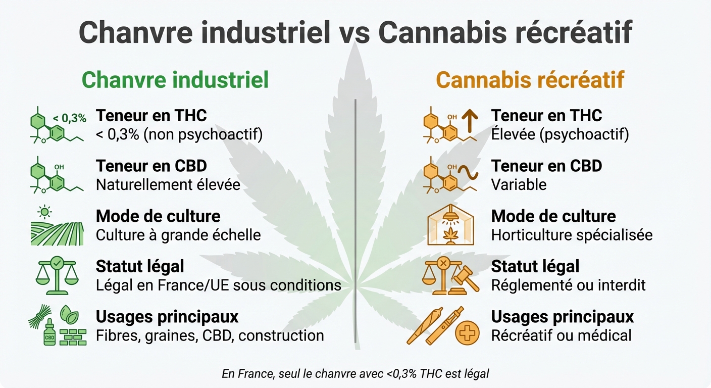 Chanvre industriel vs Cannabis récréatif : différences clés