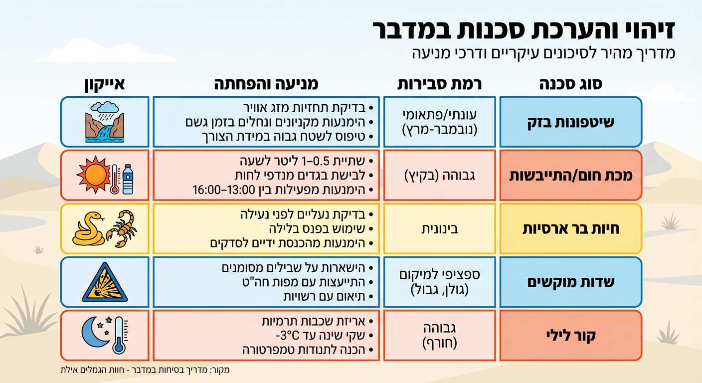 סכנות במדבר: זיהוי והערכת סיכונים - מדריך ויזואלי
