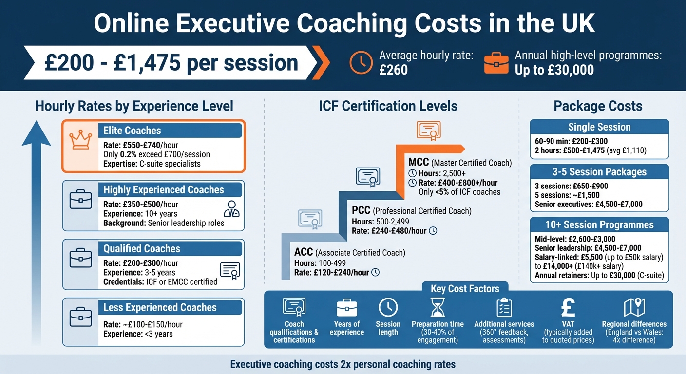 UK Executive Coaching Costs by Experience Level and Package Type
