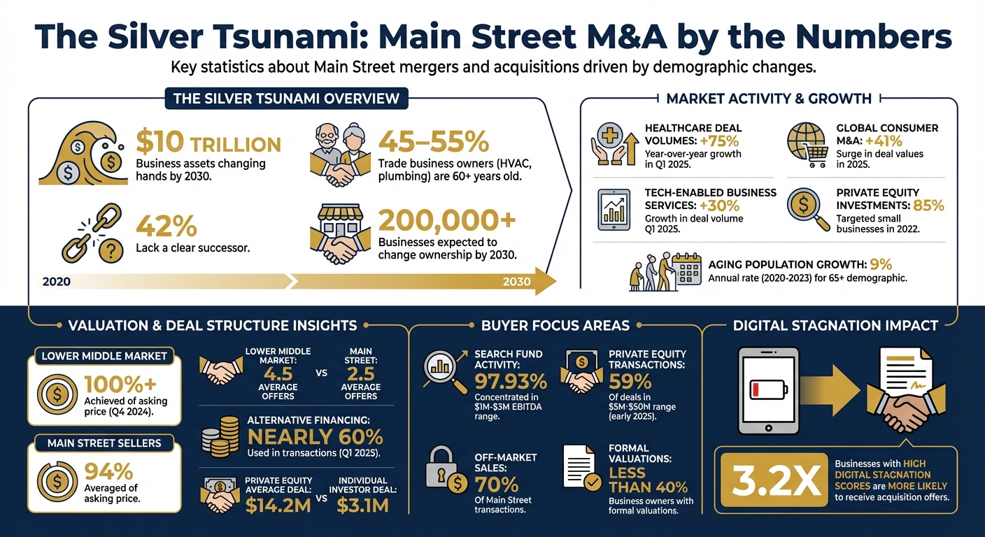The Silver Tsunami: Main Street M&A Statistics and Demographic Trends 2025-2030