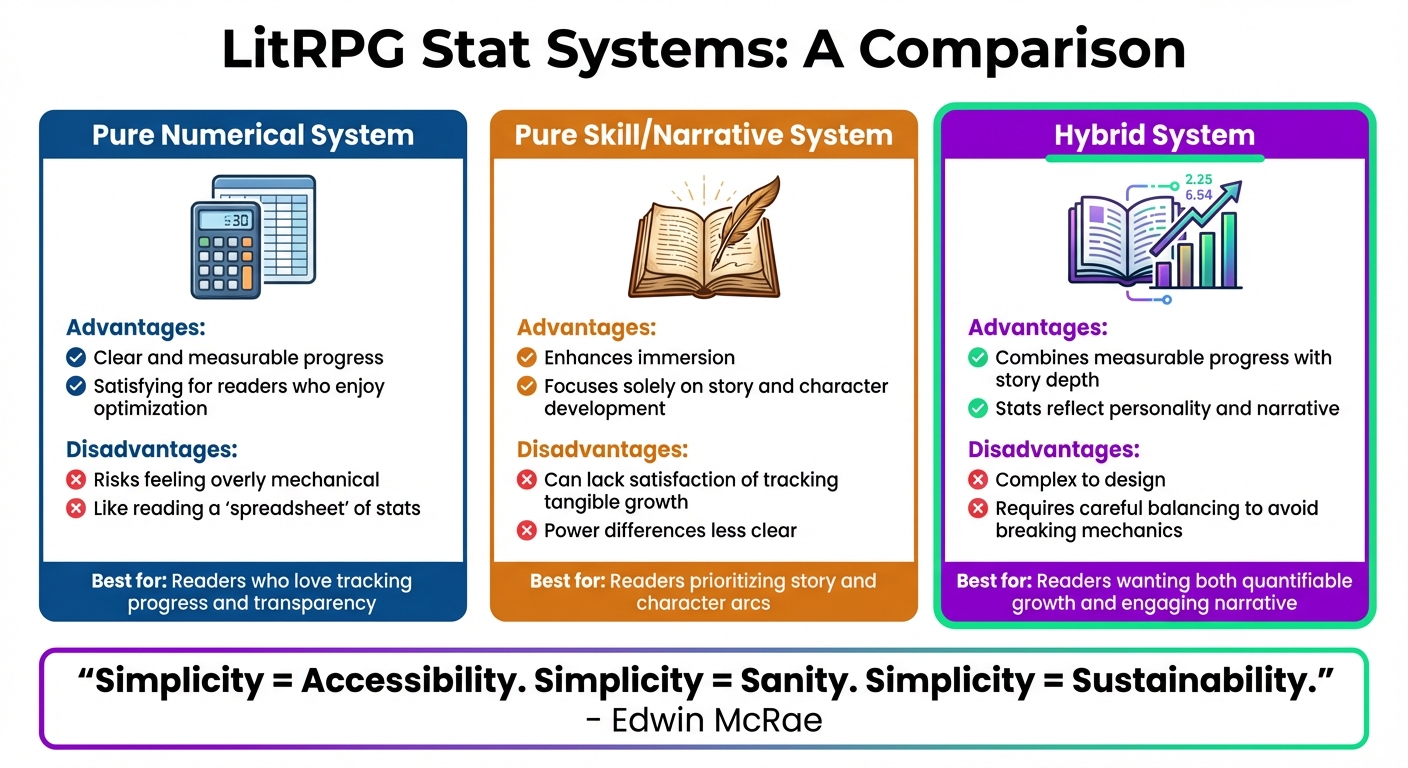 Comparison of LitRPG Stat System Types: Pure Numerical vs Pure Narrative vs Hybrid