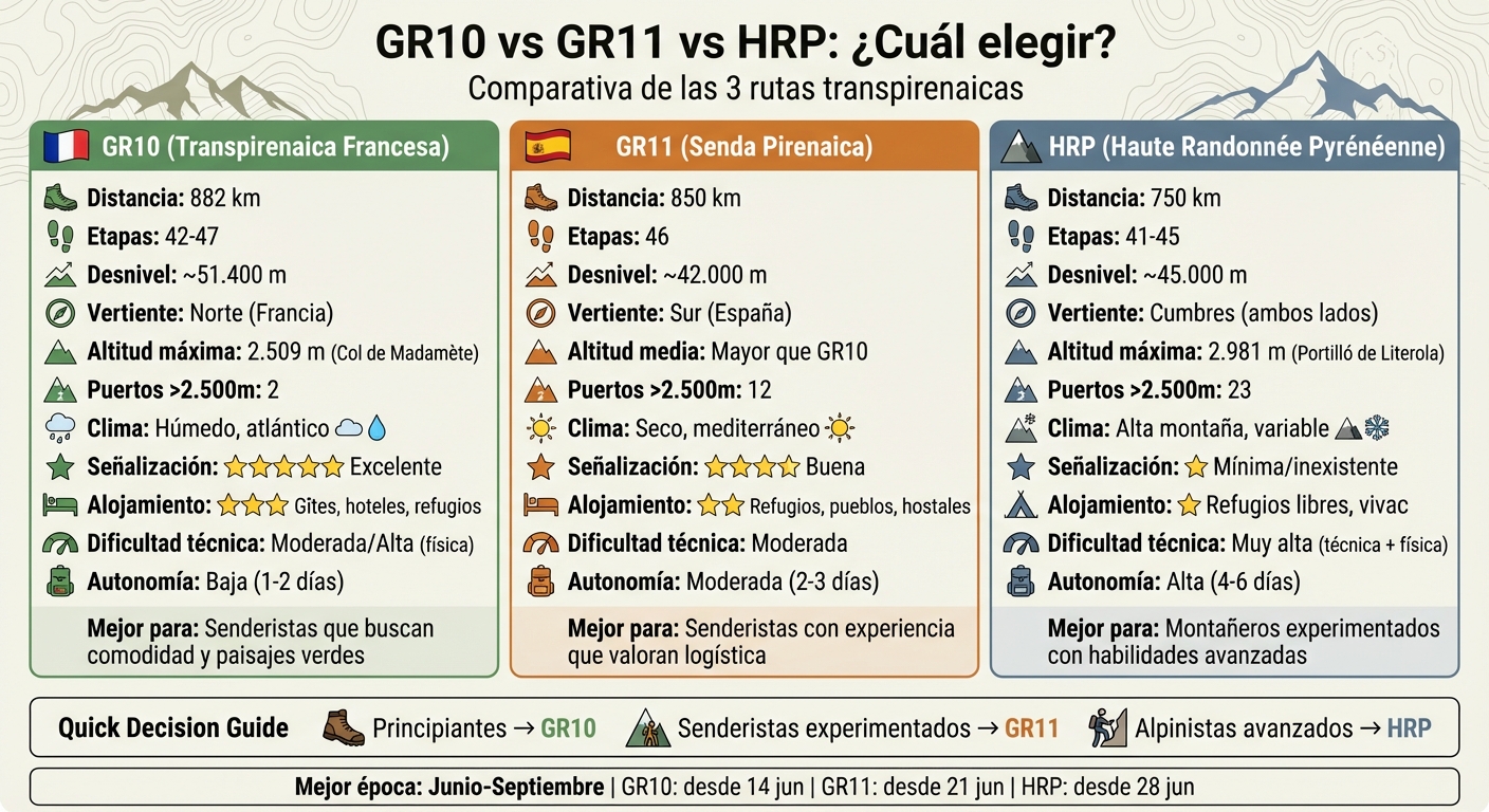 Comparison GR10 vs GR11 vs HRP: Trans-Pyrenean Routes