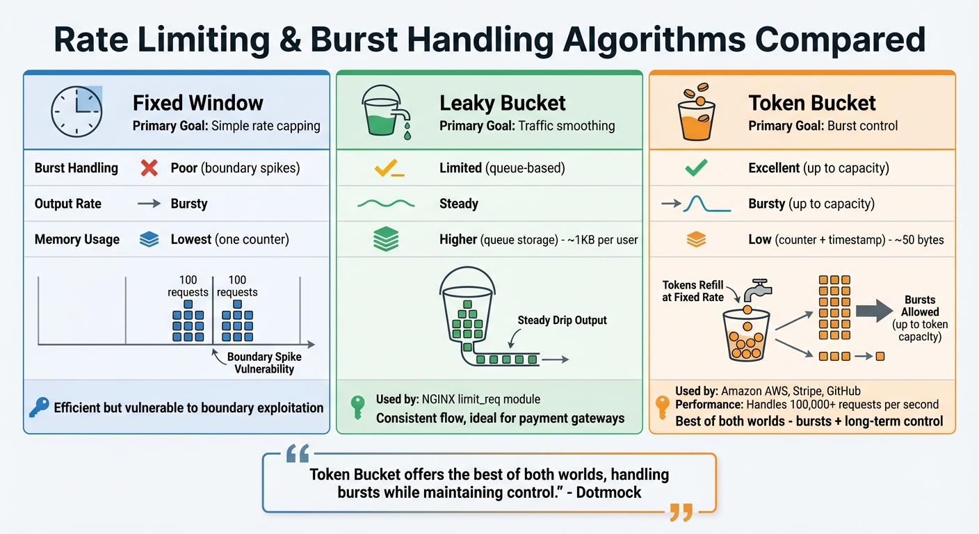 Rate Limiting Algorithms Comparison: Fixed Window vs Leaky Bucket vs Token Bucket