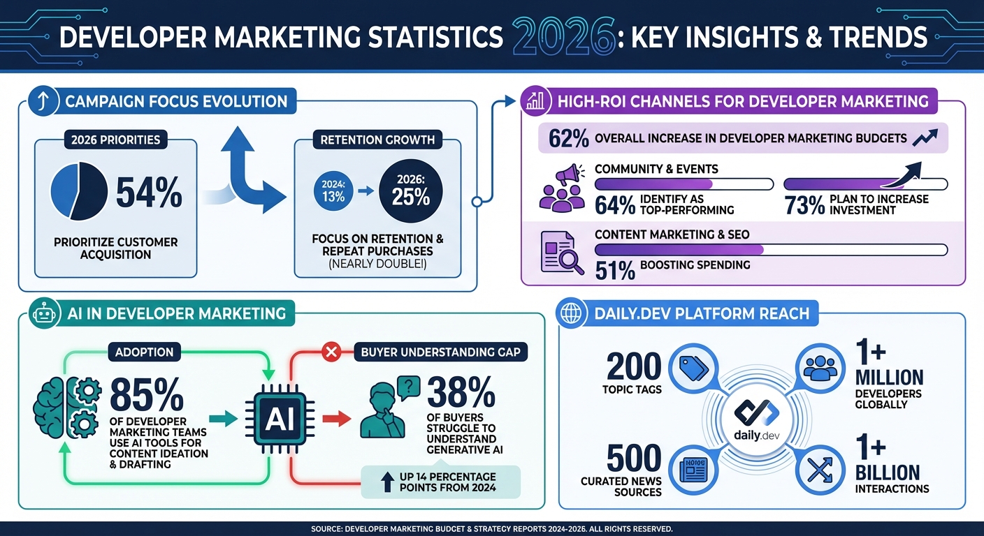 Developer Marketing Statistics 2026: Budget Allocation and Channel Performance