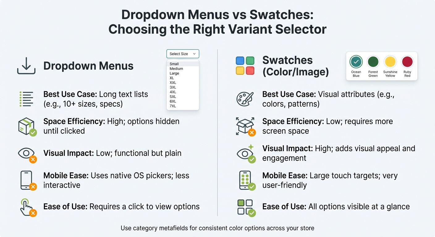 Dropdown Menus vs Swatches for Shopify Product Variants