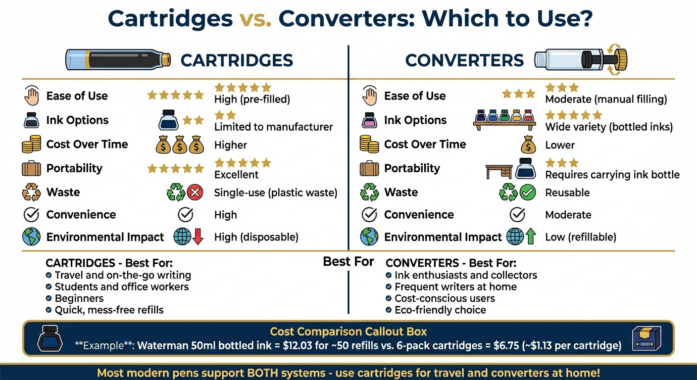 Fountain Pen Cartridges vs Converters Comparison Chart