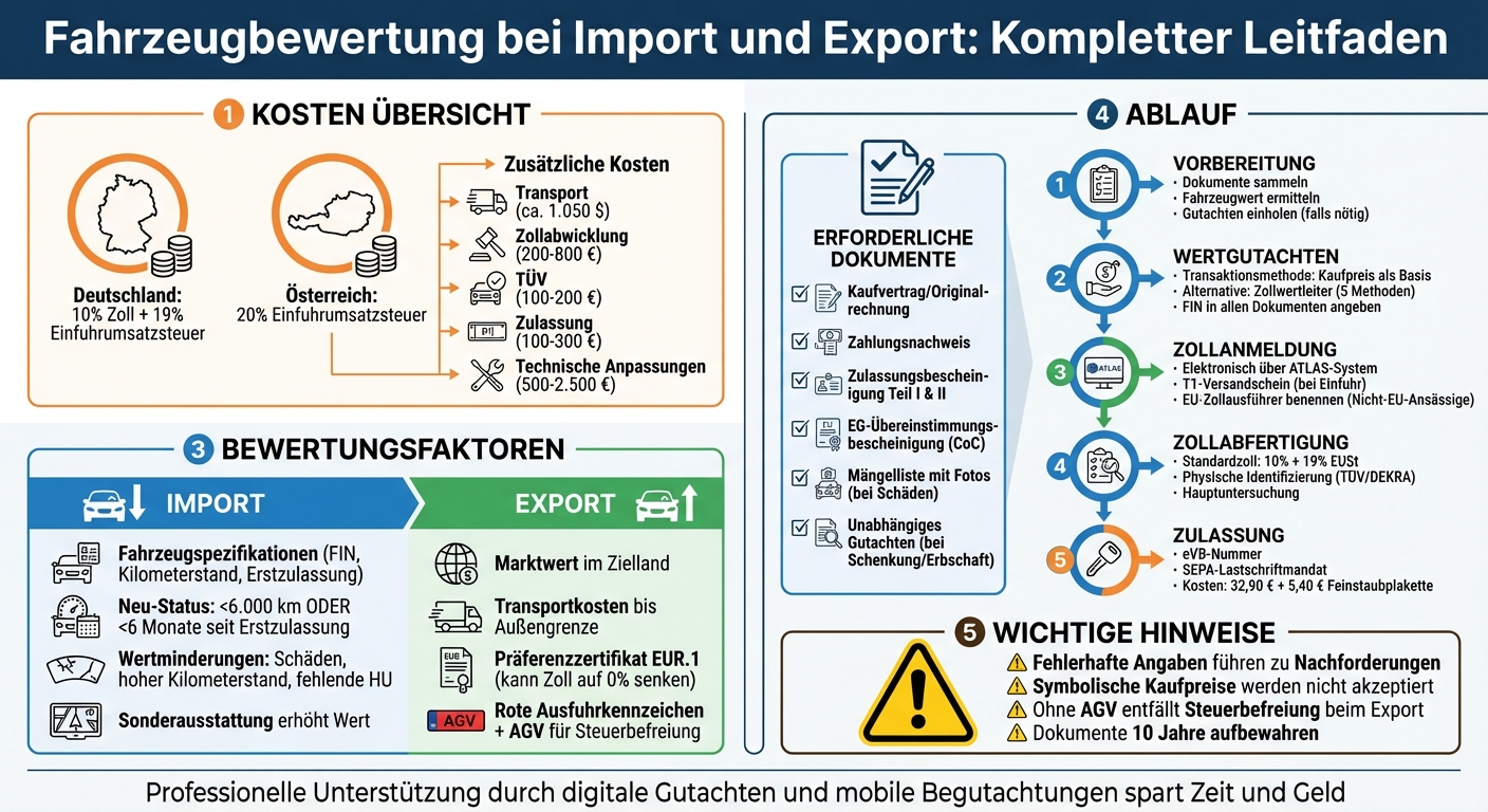 Fahrzeugbewertung Import Export Prozess: Dokumente, Kosten und Ablauf