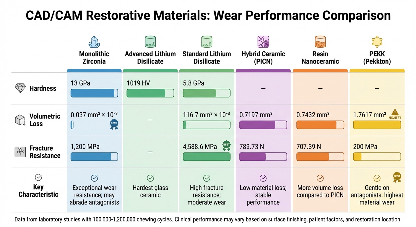 CAD/CAM Dental Materials Wear Resistance Comparison Chart