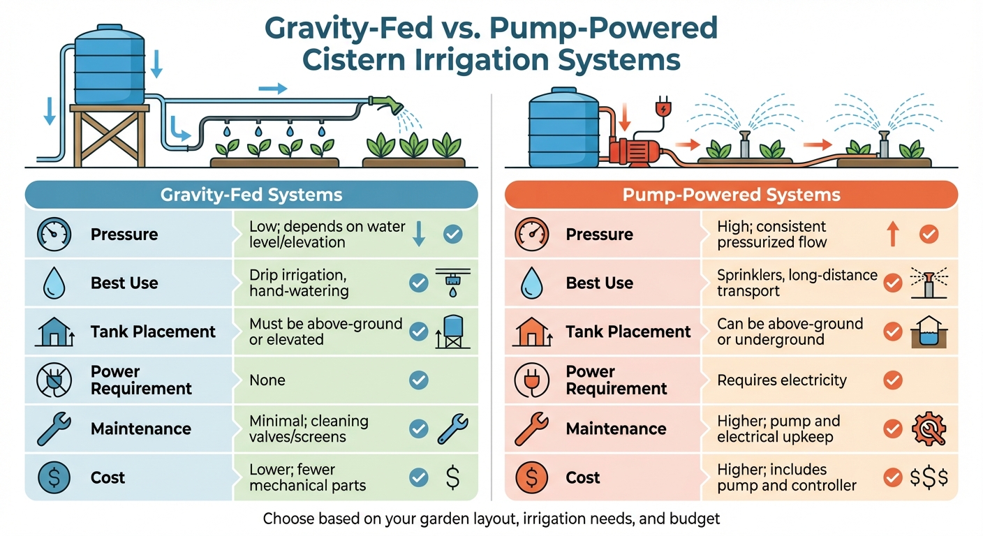 Gravity-Fed vs Pump-Powered Cistern Irrigation Systems Comparison