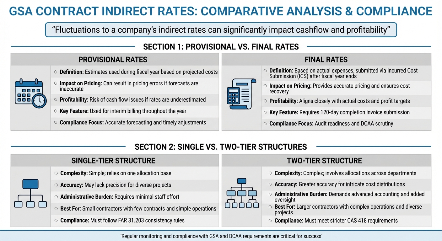 Provisional vs Final Indirect Rates and Single vs Two-Tier Rate Structures Comparison