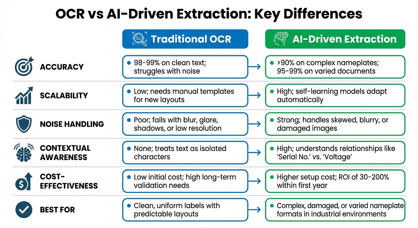 OCR vs AI-Driven Extraction for Nameplate Data: Feature Comparison