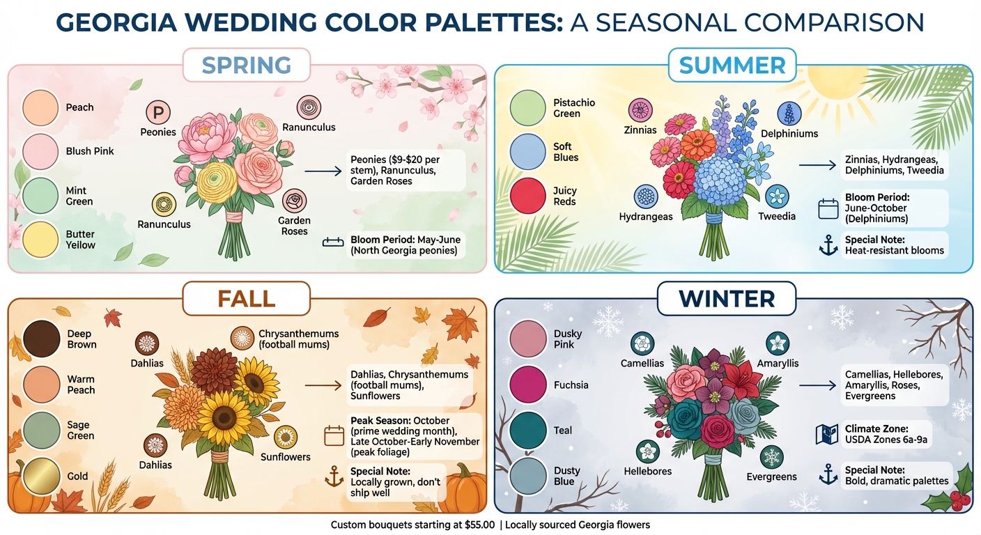 Georgia Wedding Color Palettes by Season with Recommended Flowers