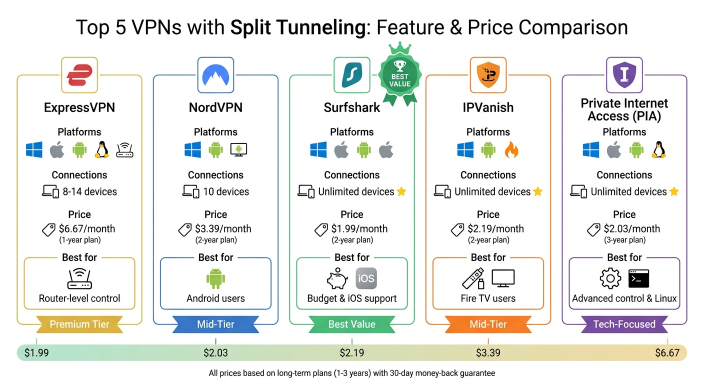 Top 5 VPNs Split Tunneling Features and Pricing Comparison
