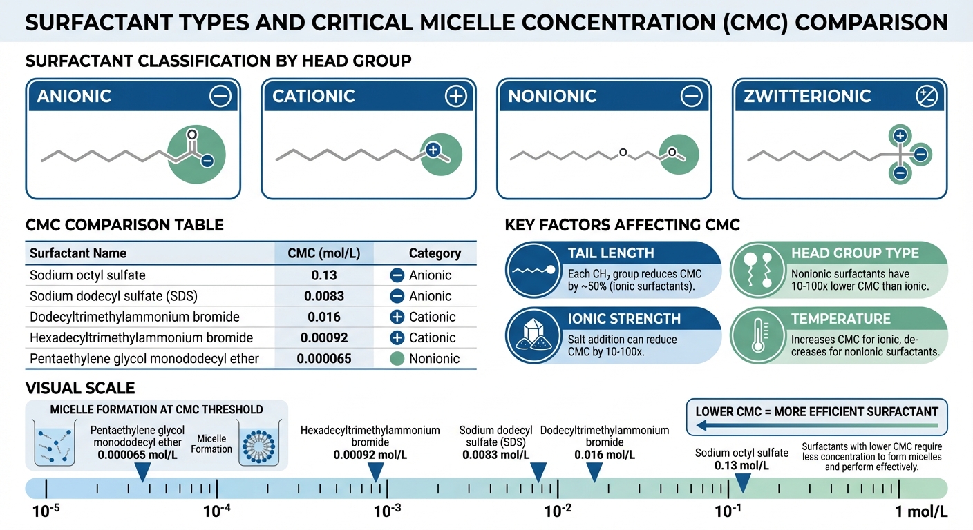CMC Values and Properties of Different Surfactant Types