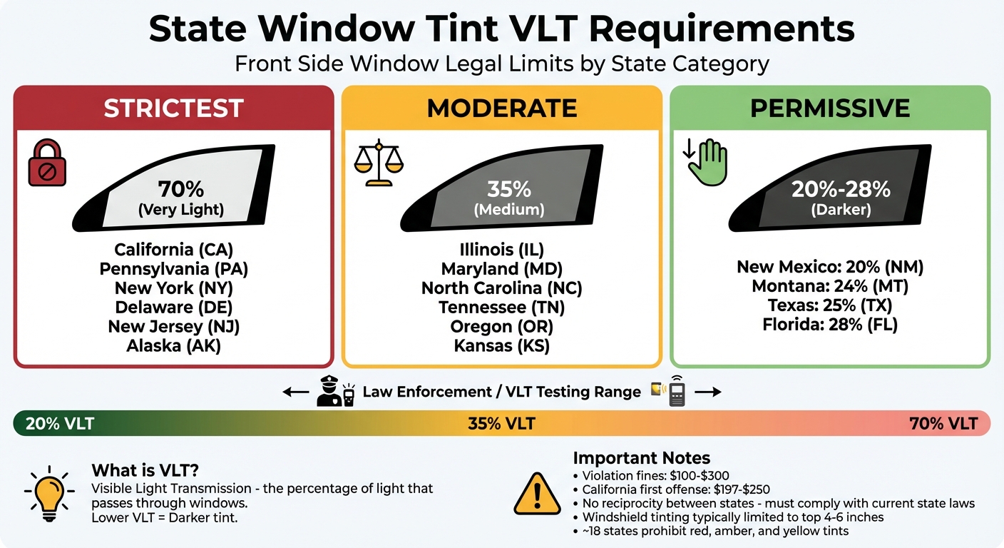 State Window Tint Laws: VLT Requirements by Strictness Level