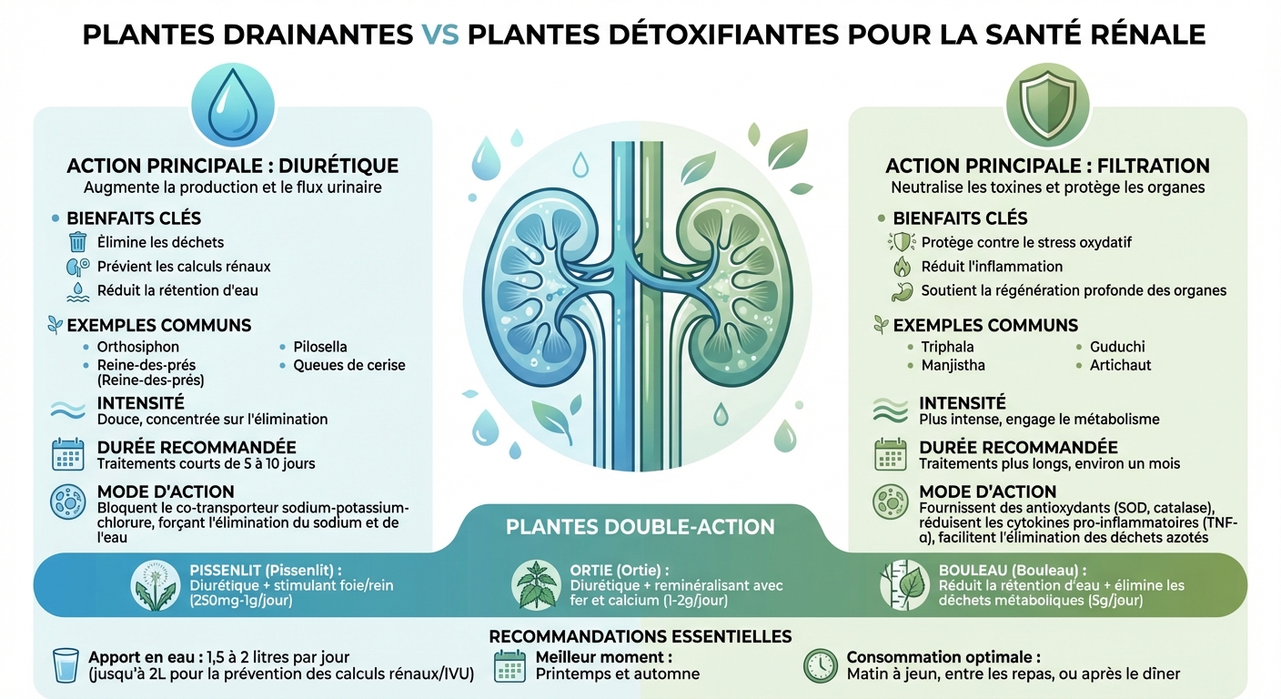 Plantes drainantes vs détoxifiantes pour les reins : comparaison complète
