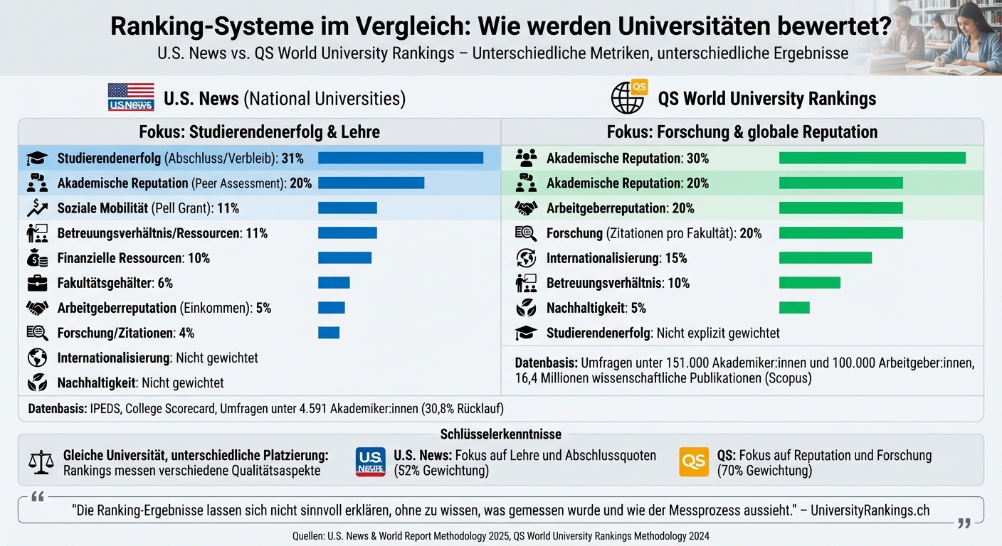 Vergleich der Ranking-Systeme: U.S. News vs. QS World University Rankings