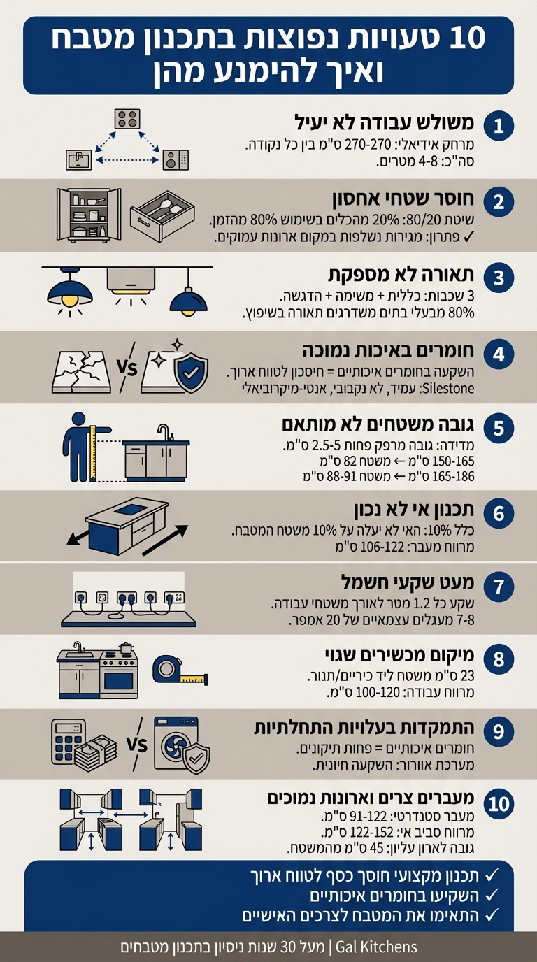 10 טעויות נפוצות בתכנון מטבח - מדריך מהיר