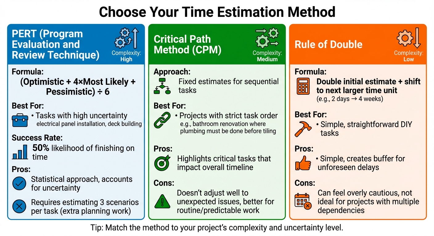 Comparison of DIY Time Estimation Methods: PERT vs CPM vs Rule of Double