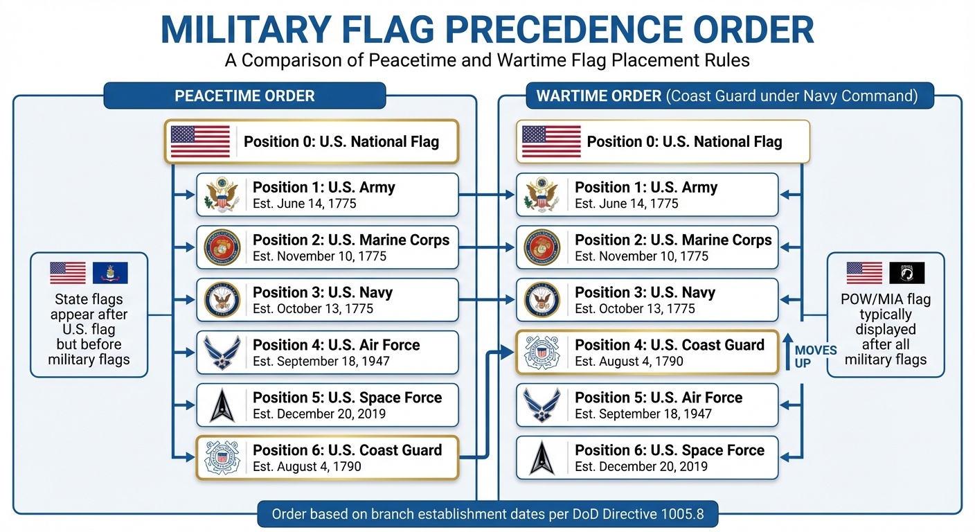 U.S. Military Flag Precedence Order: Peacetime vs Wartime Display