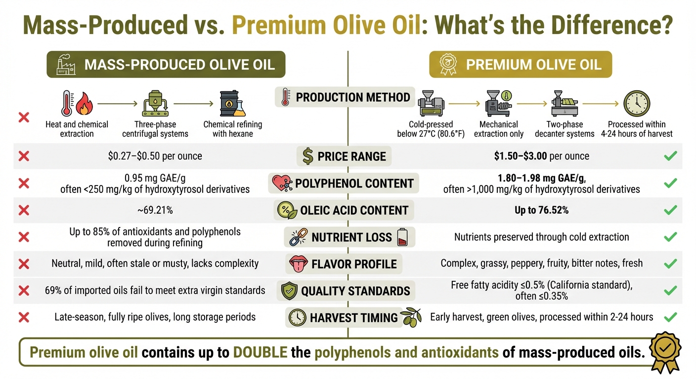 Mass-Produced vs Premium Olive Oil Comparison Chart