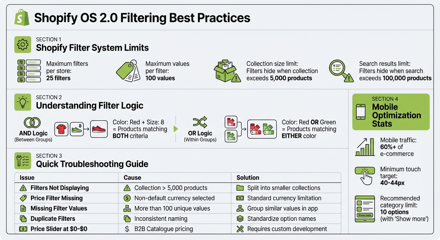 Shopify OS 2.0 Filtering System Limits and Common Issues Quick Reference