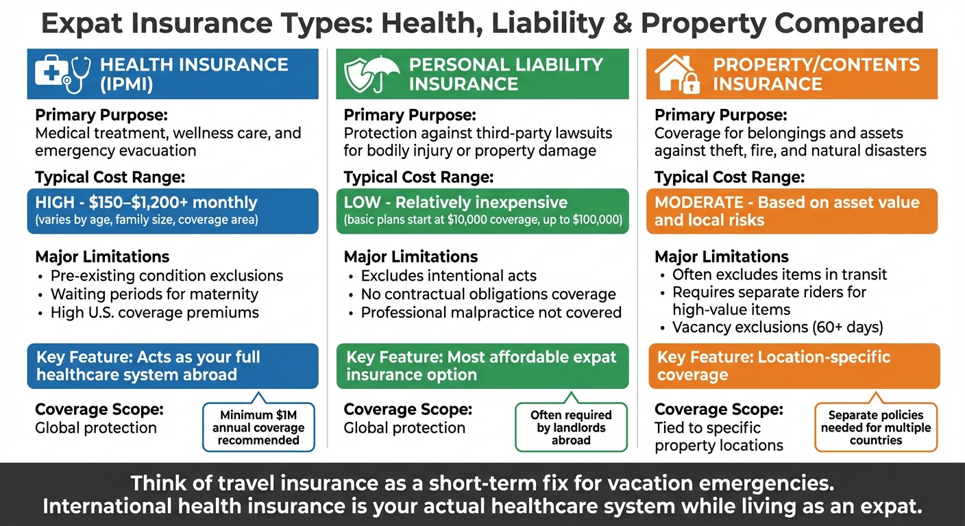 Expat Insurance Types Comparison: Health, Liability, and Property Coverage