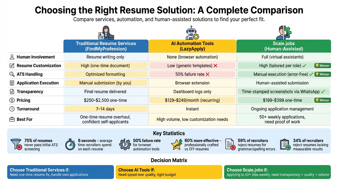 Resume Solutions Comparison: DIY Tools vs Professional Services vs Scale.jobs