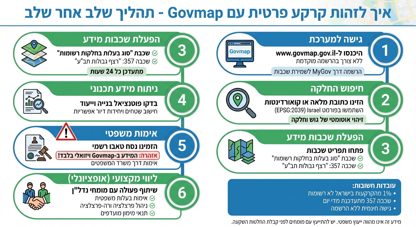 תהליך זיהוי קרקע פרטית ב-Govmap - מדריך שלב אחר שלב