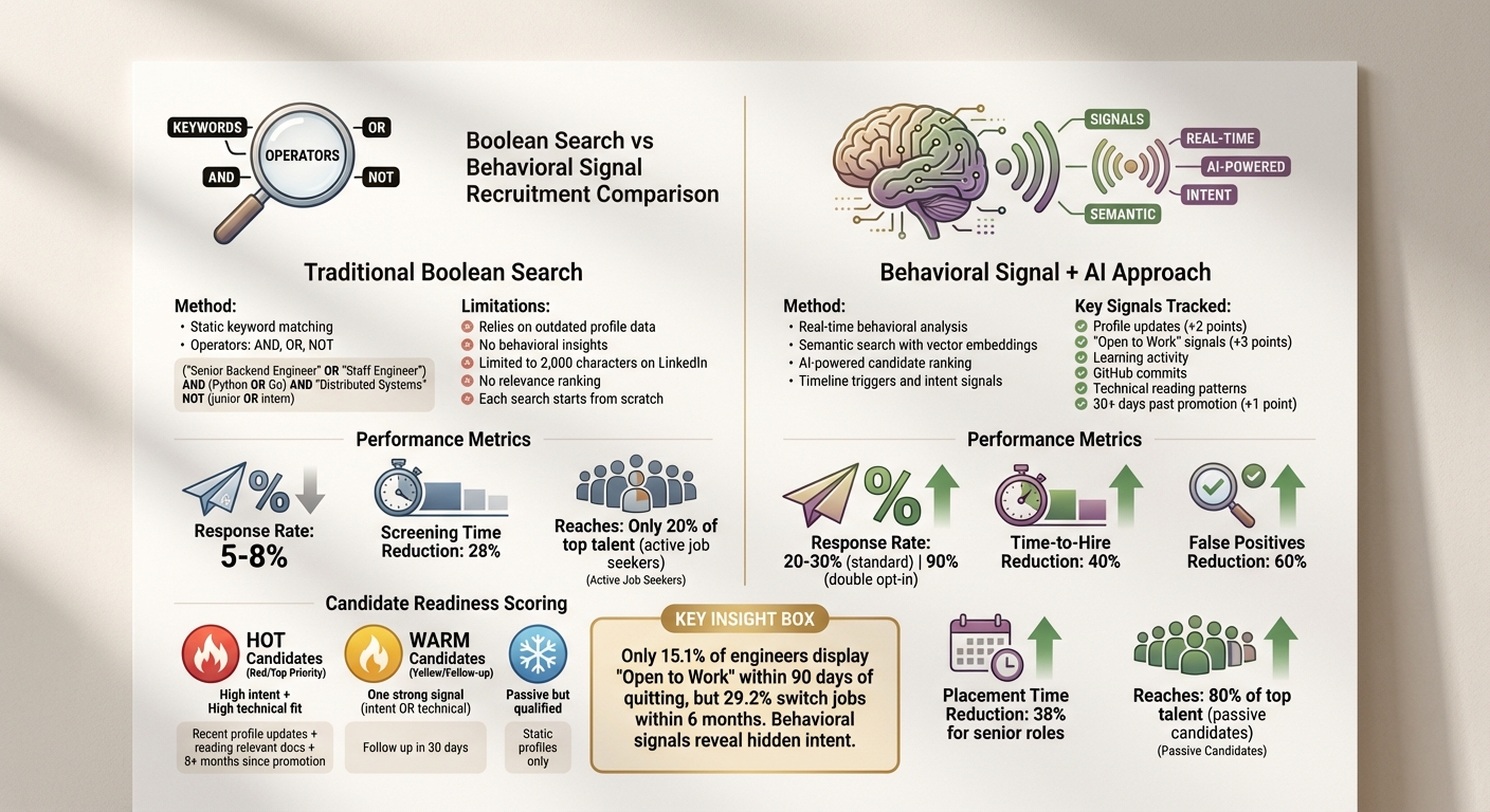 Boolean Search vs Behavioral Signal Recruitment: Key Differences and Performance Metrics